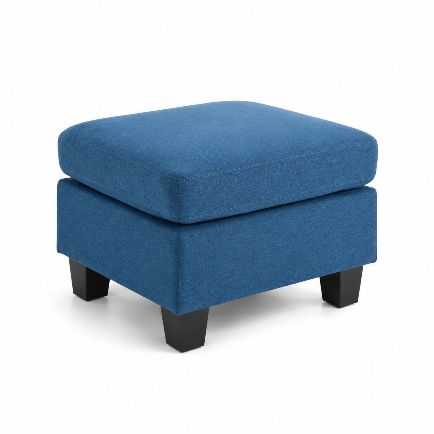 Quadratischer Stoffhocker mit Holzbeinen Blau