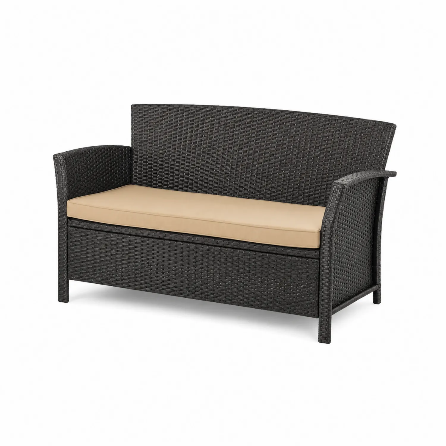 Polyrattan Gartensofa 2-Sitzer mit Polyesterkissen Schwarz/Beige