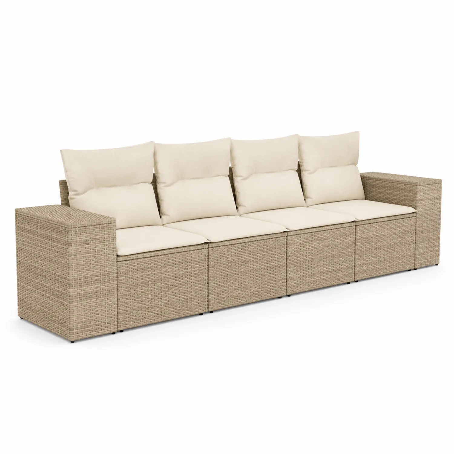 Modulares Polyrattan-Sofa 4-Sitzer Beige