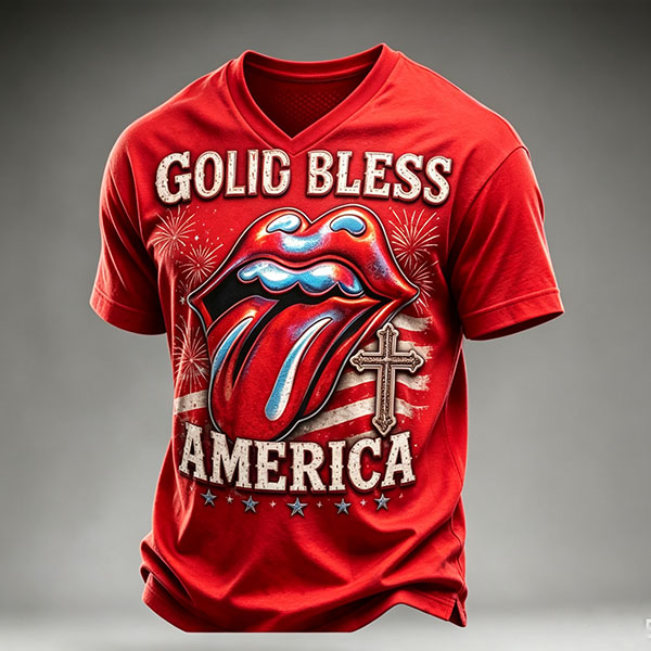 Men's British Rock Band Print Casual T-Shirt（God Bless America ）