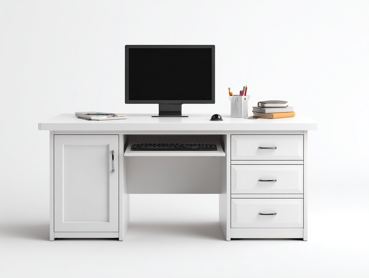 Schreibtisch Holz 130x60x75 cm - Weiß - Modernes Design mit Stauraum für Büro Arbeitszimmer-Lonoroloft