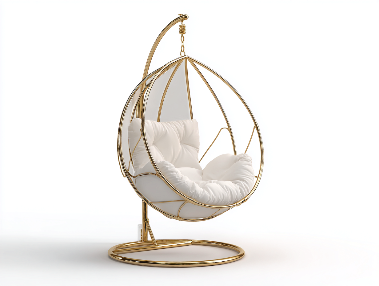 Hängesessel für Garten Metall 110x105x200 cm - Gold-Weiß - Modernes Design-Lonoroloft