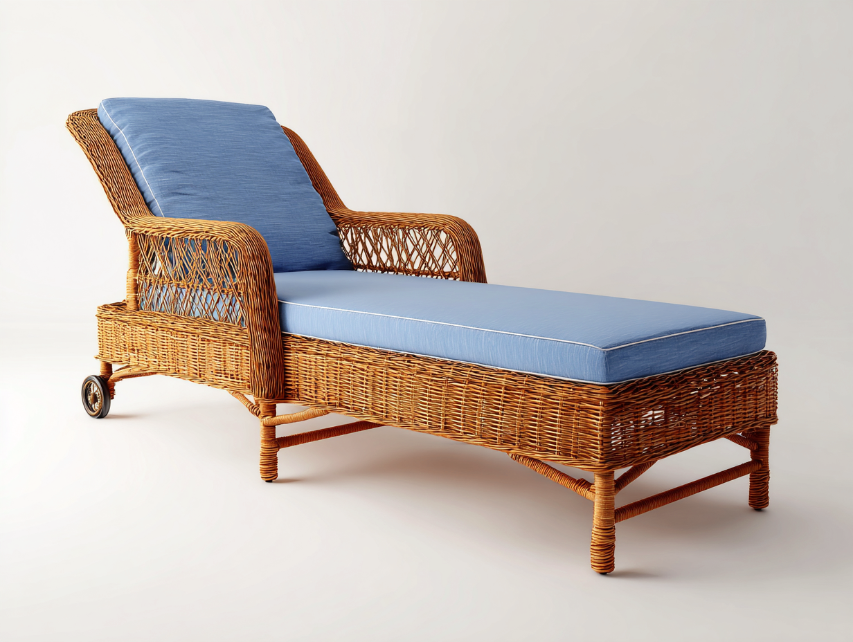 Sonnenliege Polyrattan mit Armlehnen und Auflage 195x70x85 cm - Braun-Blau - verstellbare Rückenlehne modernes Design-Lonoroloft