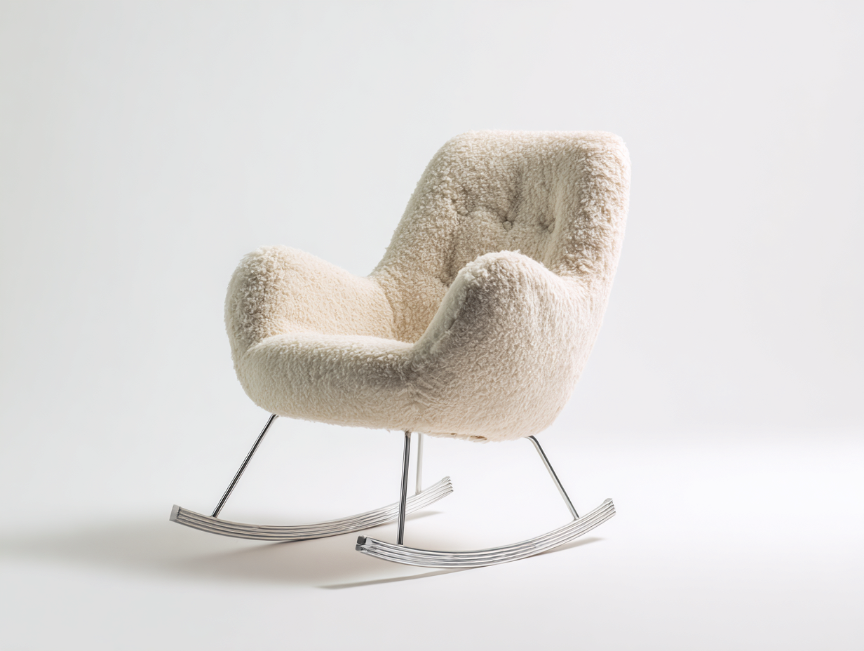 Schaukelstühle Bouclé Stoff 84x90x96 cm - Creme-Chrom - Modernes Design - geeignet für Wohnzimmer-Lonoroloft