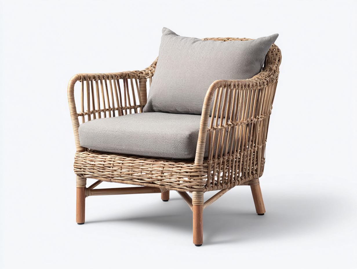 Polyrattan Gartensessel 88x78x82 cm - Natur-Grau - Mit Sitzkissen und Rückenpolster - Modernes Design für Garten-Lonoroloft