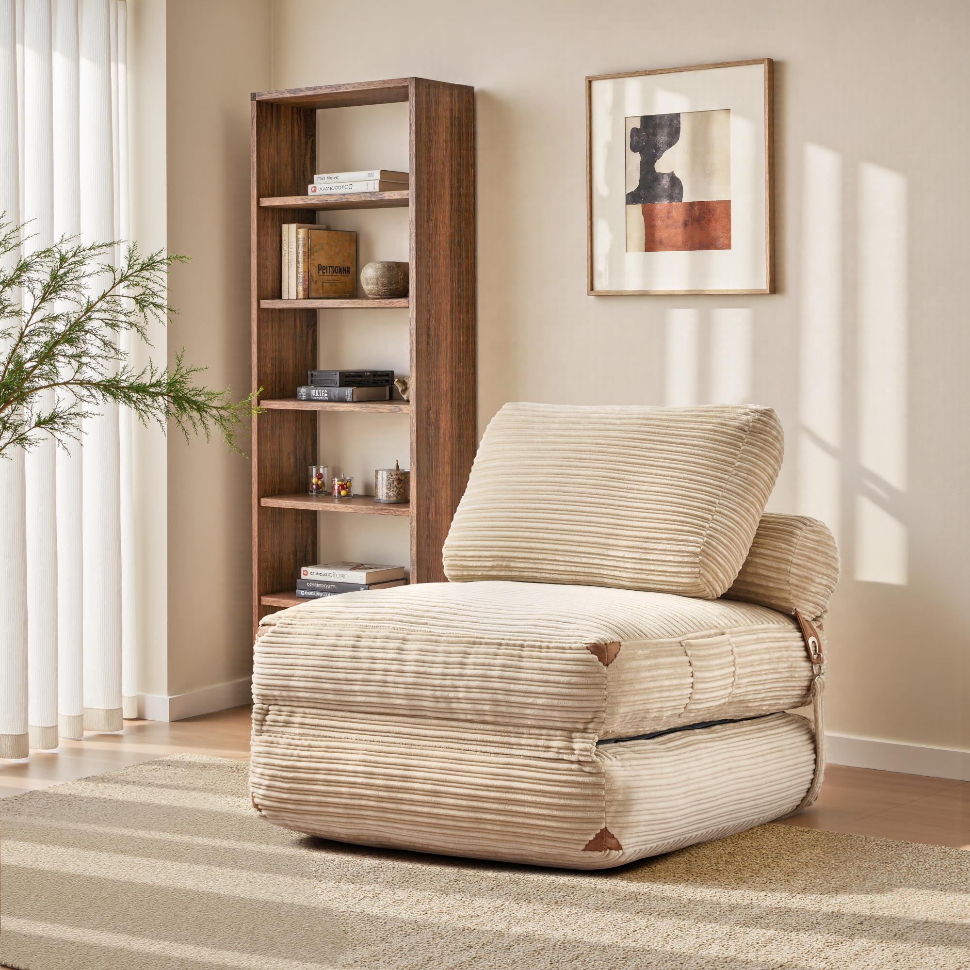【SohoChic Sale】OVIOS 36" Boneless Chaise Lounge, 3-in-1 Convertible Folding Sofa Bed with Pillow & Lumbar Support, Oversized Sleeper Chair & Floor Couch for Living Room, Bedroom & Apartment, No Assembly Required