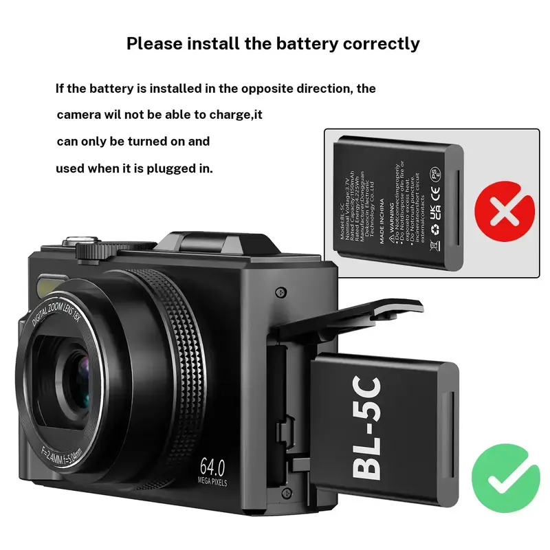 4K Digital Camera for Photography with 64MP, 3 Inch 180° Flip Screen, 18X Digital Zoom, 32GB Micro SD Card, 2 Batteries, Ideal for Gift,father'sdaygifts
