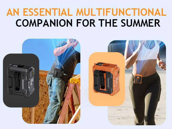 FrSara Waist Fan, 14500mAh PowerBank & 24H Runtime, Portable Rechargeable Fan, 5-Speed w/Lanyard, Flash Light, LED Display, Clip on Wearable Belt for, Hiking, Jobsite Warehouse, Outdoor Work, Golf, Military Life, Gift for Men, Father's Day Gift