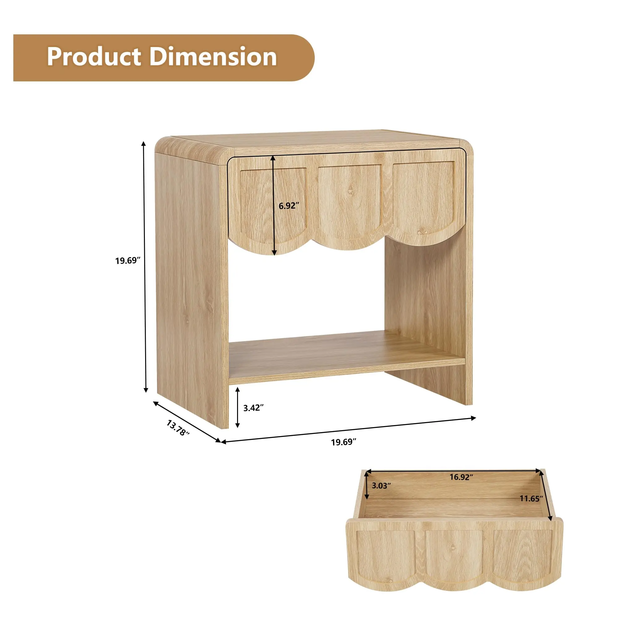 Small Night Stand Modern Farmhouse Wood Nightstand for Small Spaces