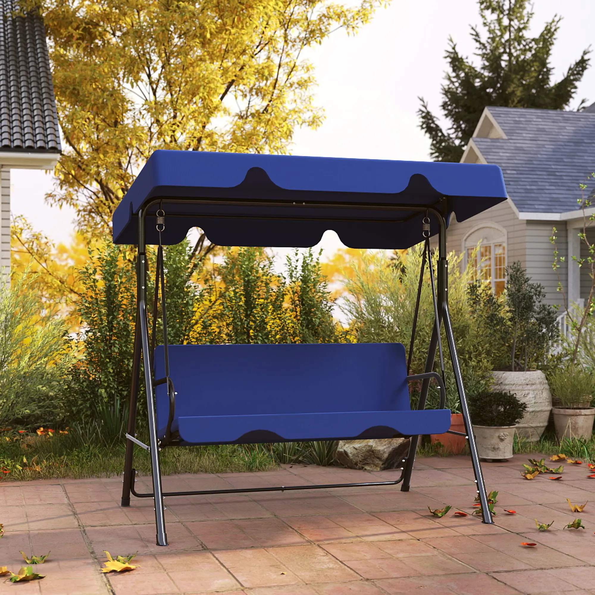 3‑Seat Patio Glider Swing Chair with Canopy, Weather‑Resistant Swing Bench with Removable Cushion for Backyard & Porch
