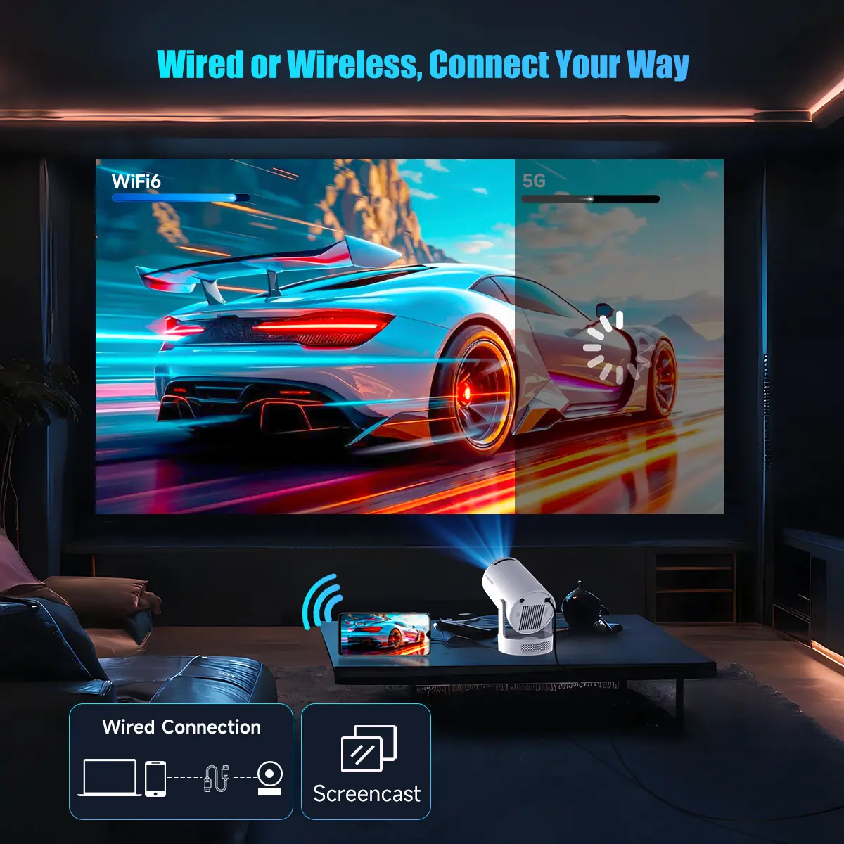 HY300Pro+ Mini Projector 290ANSI 4K Support