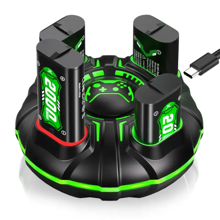 Ponkor Xbox Controller Rechargeable Battery Packs (4×4800mWh) with Fast Charging Dock, Compatible with Xbox One, Series X|S, High-Capacity, Long-Lasting, LED Glow, Overheat Protection