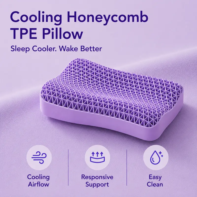 Cooling Honeycomb TPE Pillow, Ergonomic Cervical Neck Support Pillow, Breathable Fully‑Washable High‑Elastic Pillow for Side & Back Sleepers