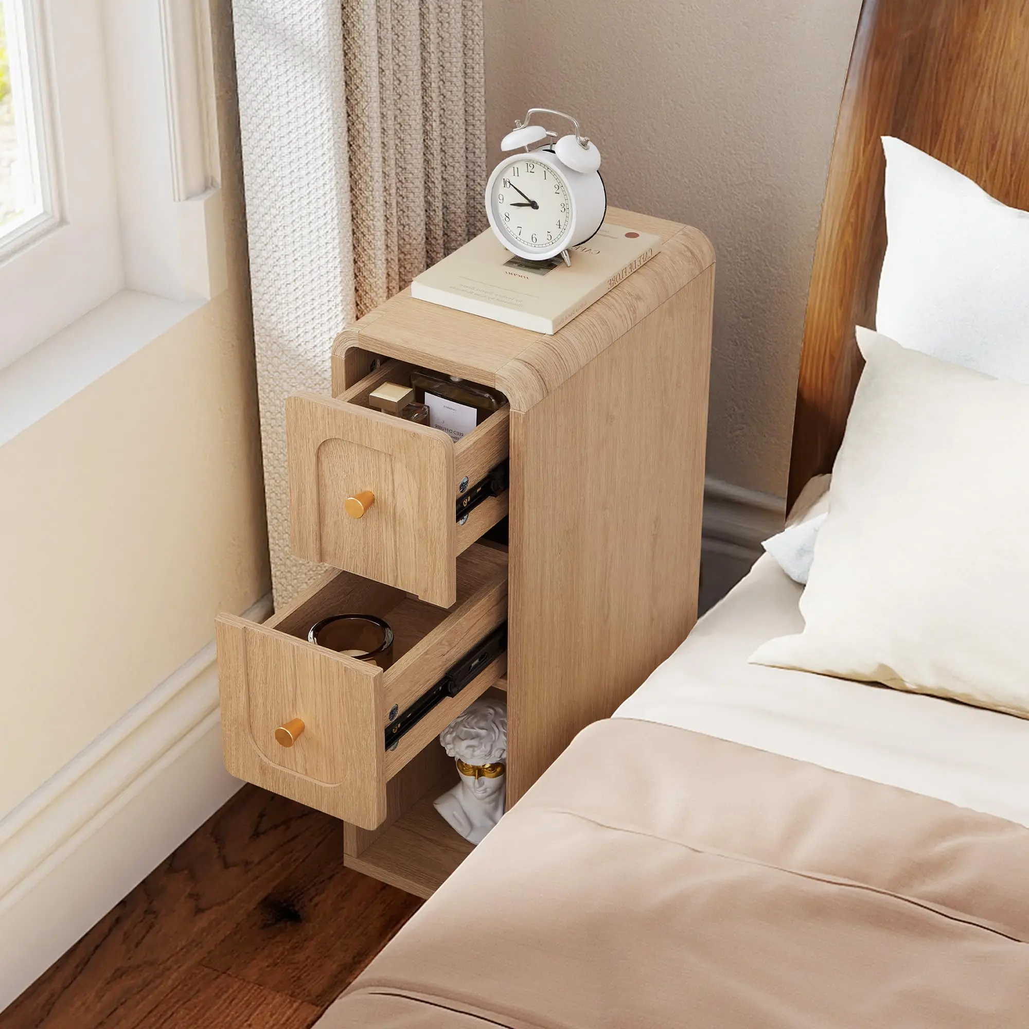 Narrow Nightstand with 2 Drawers