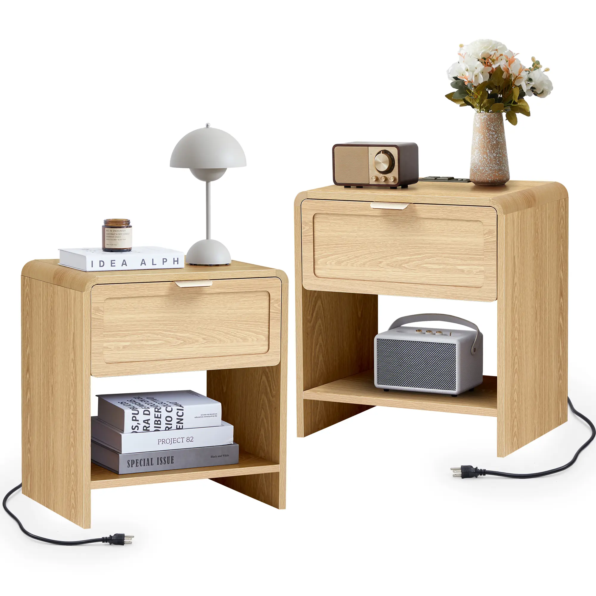 Fluted/Modern Nightstand Set of 2