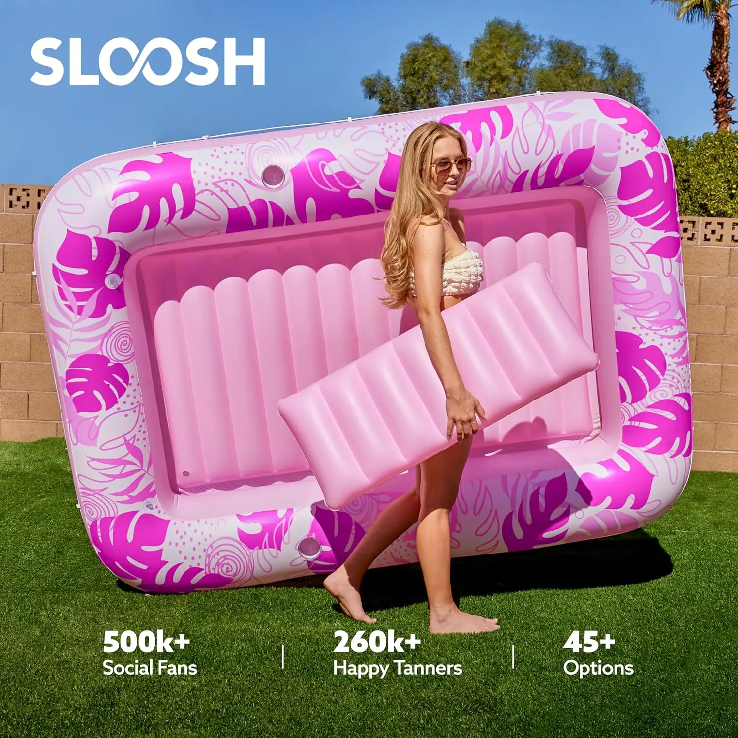 Inflatable Tanning Pool Lounge Float with Cup Holder