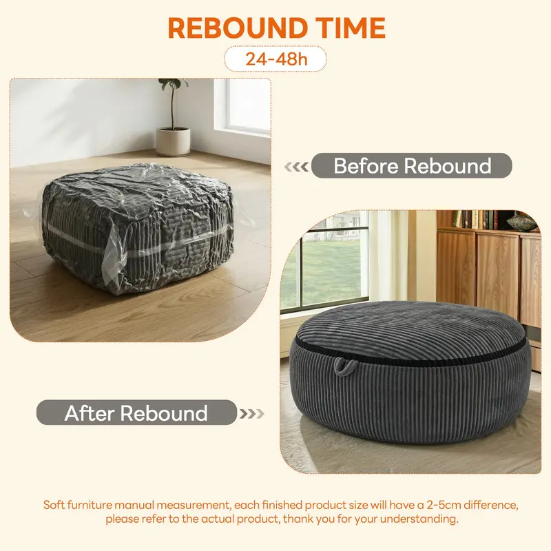 5-8FT Giant Memory Foam Bean Bag Lazy Sofa, Modern Fully Assembled Armless Couch, Durable Corduroy Furniture with Removable Machine-Washable Cover for Living Room & Apartment