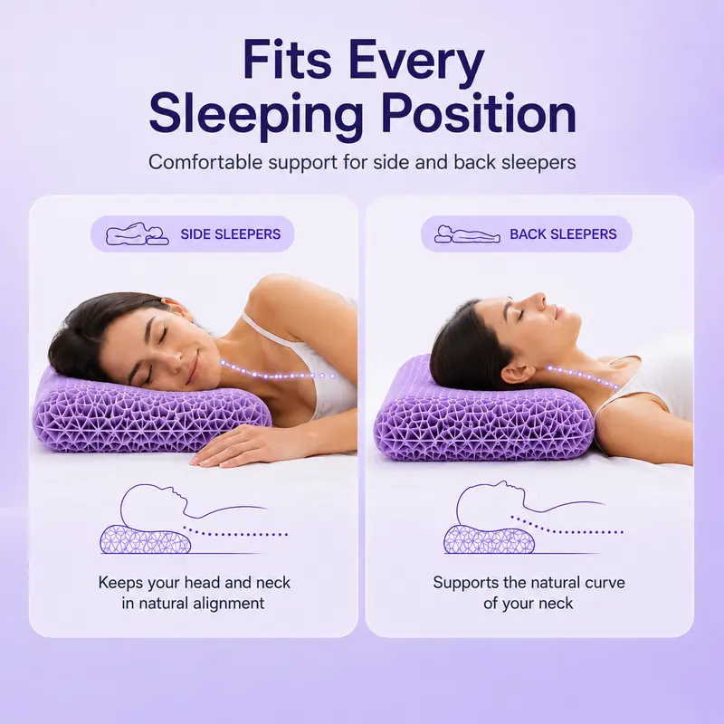 Cooling Honeycomb TPE Pillow, Ergonomic Cervical Neck Support Pillow, Breathable Fully‑Washable High‑Elastic Pillow for Side & Back Sleepers