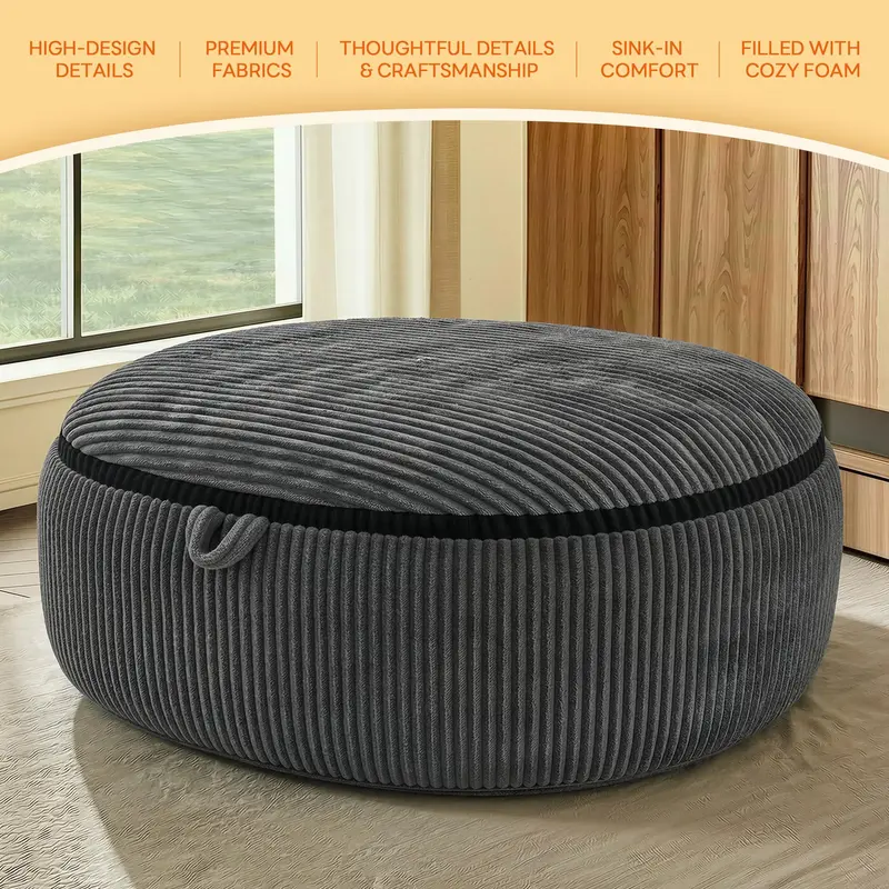5-8FT Giant Memory Foam Bean Bag Lazy Sofa, Modern Fully Assembled Armless Couch, Durable Corduroy Furniture with Removable Machine-Washable Cover for Living Room & Apartment