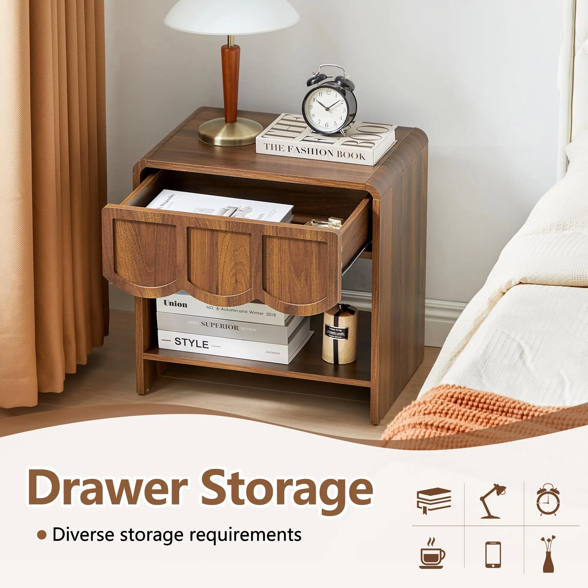 Small Night Stand Modern Farmhouse Wood Nightstand for Small Spaces