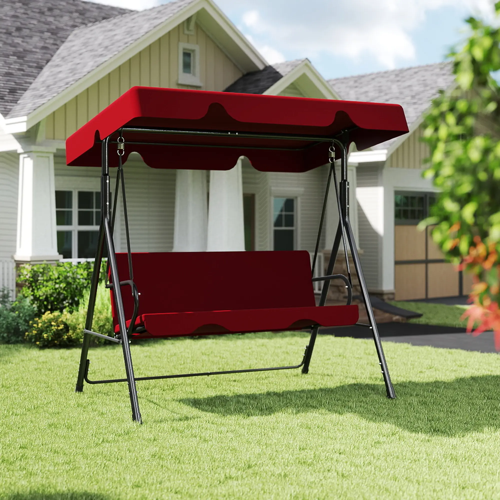 3‑Seat Patio Glider Swing Chair with Canopy, Weather‑Resistant Swing Bench with Removable Cushion for Backyard & Porch