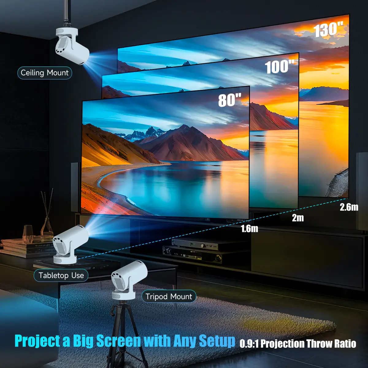 HY300Pro+ Mini Projector 290ANSI 4K Support