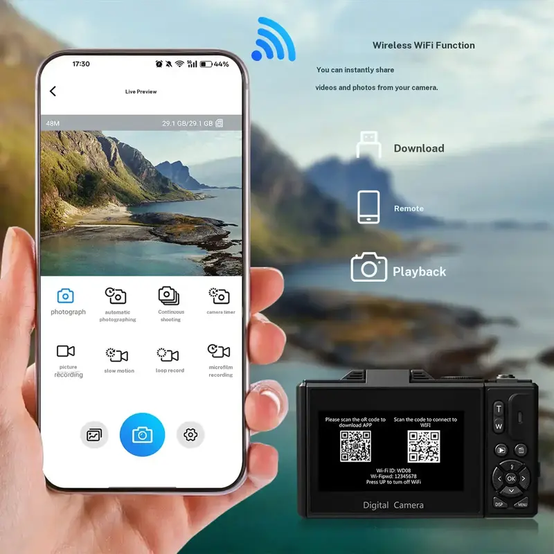 4K Digital Camera for Photography with 64MP, 3 Inch 180° Flip Screen, 18X Digital Zoom, 32GB Micro SD Card, 2 Batteries, Ideal for Gift,father'sdaygifts