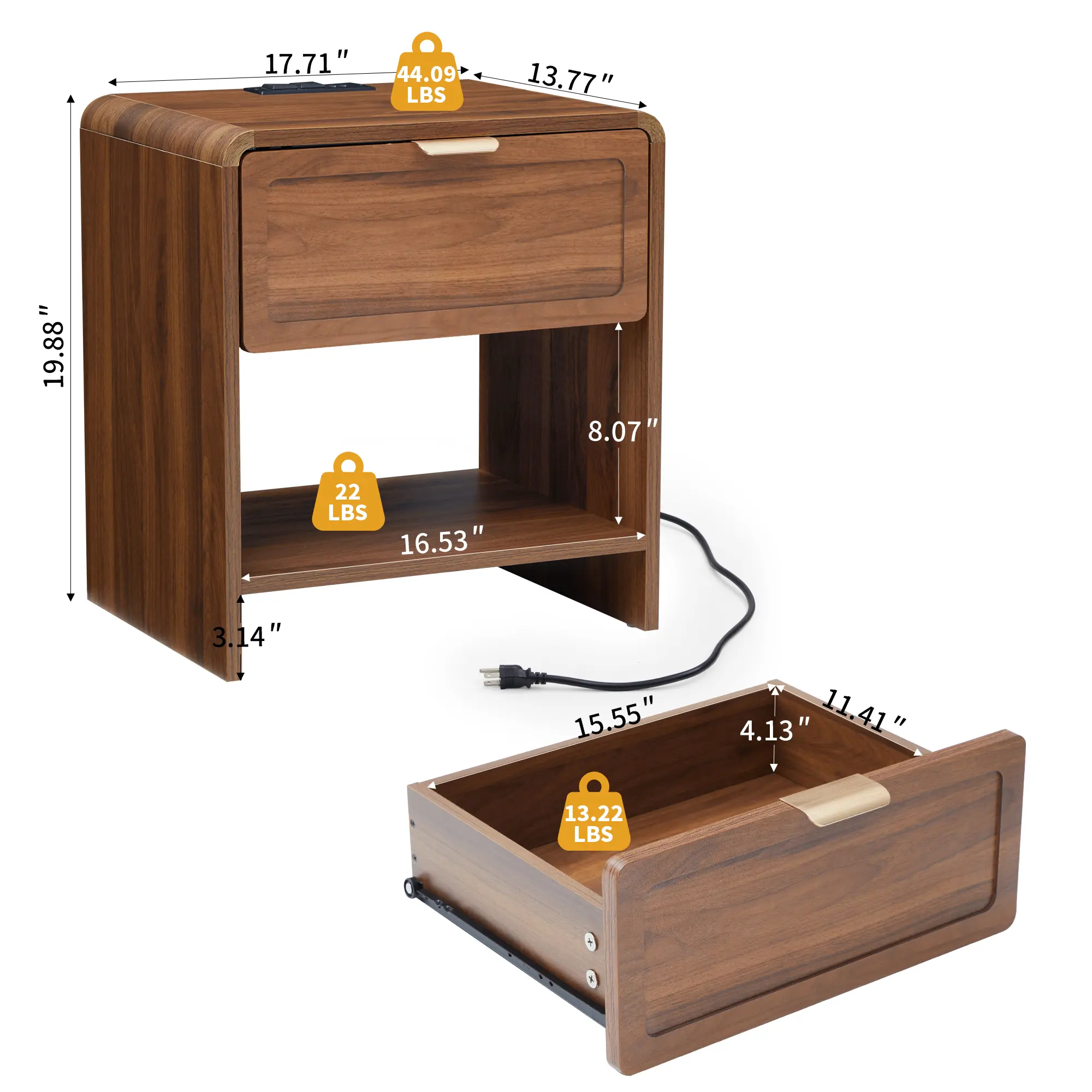 Fluted/Modern Nightstand Set of 2