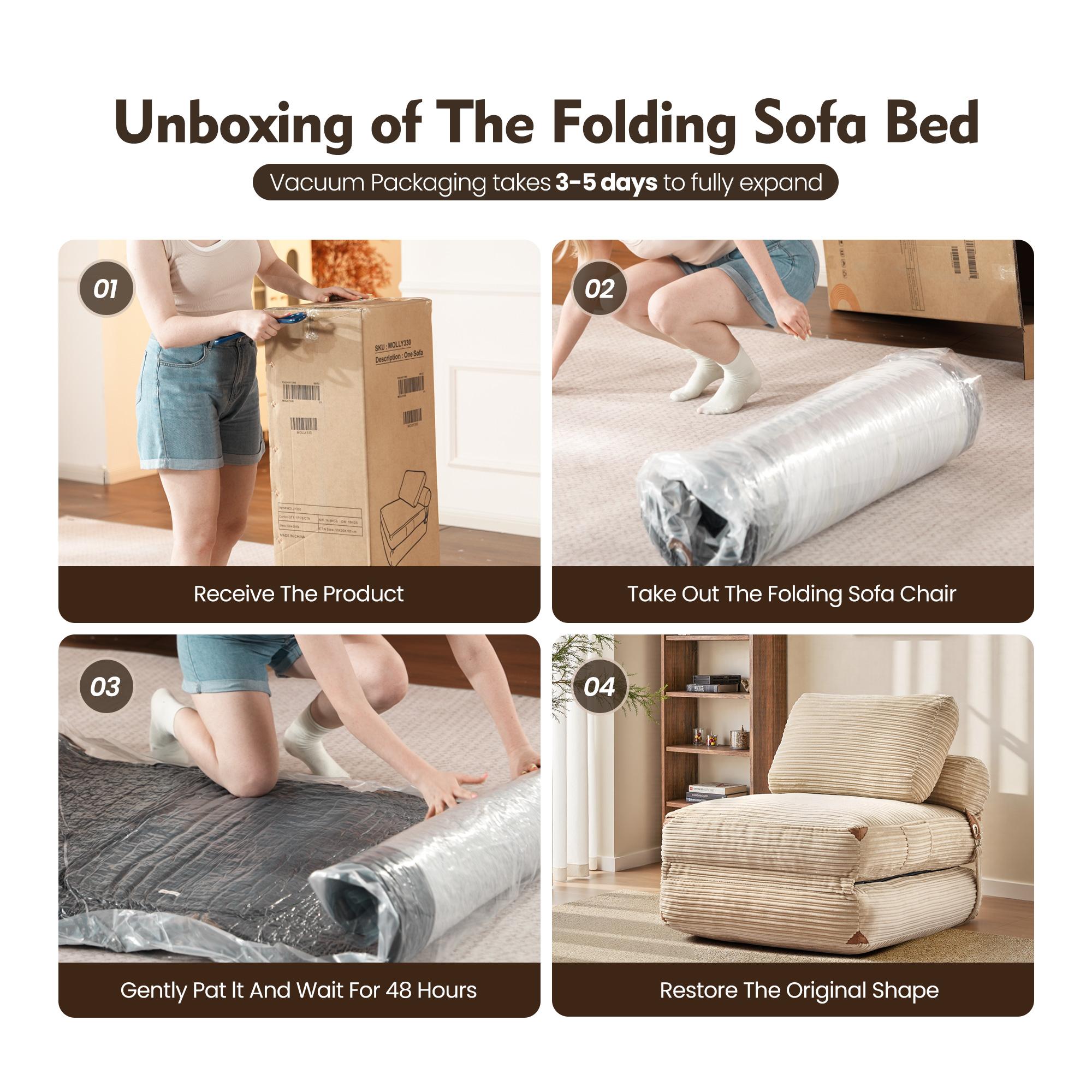 【SohoChic Sale】OVIOS 36" Boneless Chaise Lounge, 3-in-1 Convertible Folding Sofa Bed with Pillow & Lumbar Support, Oversized Sleeper Chair & Floor Couch for Living Room, Bedroom & Apartment, No Assembly Required