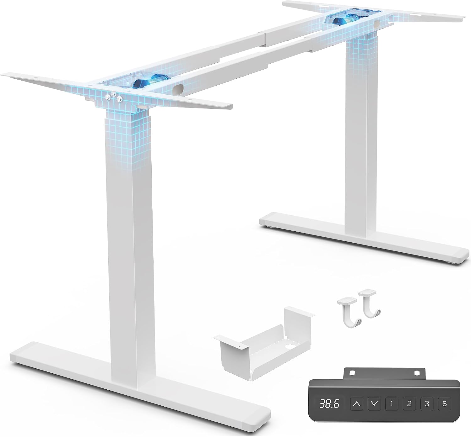 Dual Motor Electric Standing Desk Frame, Height Adjustable Sit Stand Desk Legs for Custom Tabletop, 3 Height Memory Presets, Cable Management Tray & 2 Side Hooks, Black Frame Only