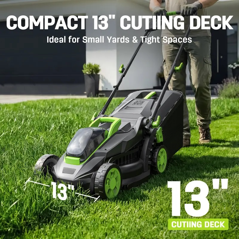 20V 13-Inch Brushless Cordless Lawnmower, 4.0Ah Battery & Charger Included, Ultra-Light Push Mower, 8-Gal Collection Bag, 2-in-1 Mulch & Bag for Small Lawns