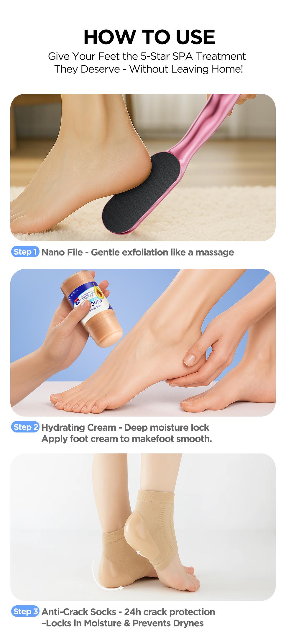 SolaceBody Foot Care Kit Pro - 3-in-1 Set with Nano Glass Callus Remover, 2 Gel Heel Socks & Avocado Foot Cream for Soft Smooth Feet Foot Care Product Foot File Tool Pedicure Kit Pedicure Wand Exfoliating Foot Cutics SolaceBody Foot Care Kit Pro - 3-in-1 Set with Nano Glass Callus Remover, 2 Gel Heel Socks & Avocado Foot Cream for Soft Smooth Feet Foot Care Product Foot File Tool Pedicure Kit Pedicure Wand Exfoliating Foot Cutics