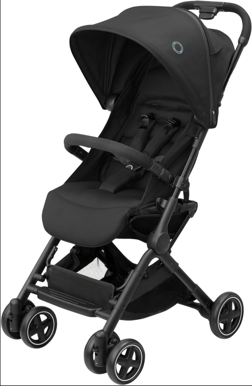 Lightweight Compact Baby Stroller for 0-4 Years (Up to 22kg), Automatic One-Hand Fold, 3 Reclining Positions with Full Lie Flat Mode, Comes with Shoulder Strap, Essential Black
