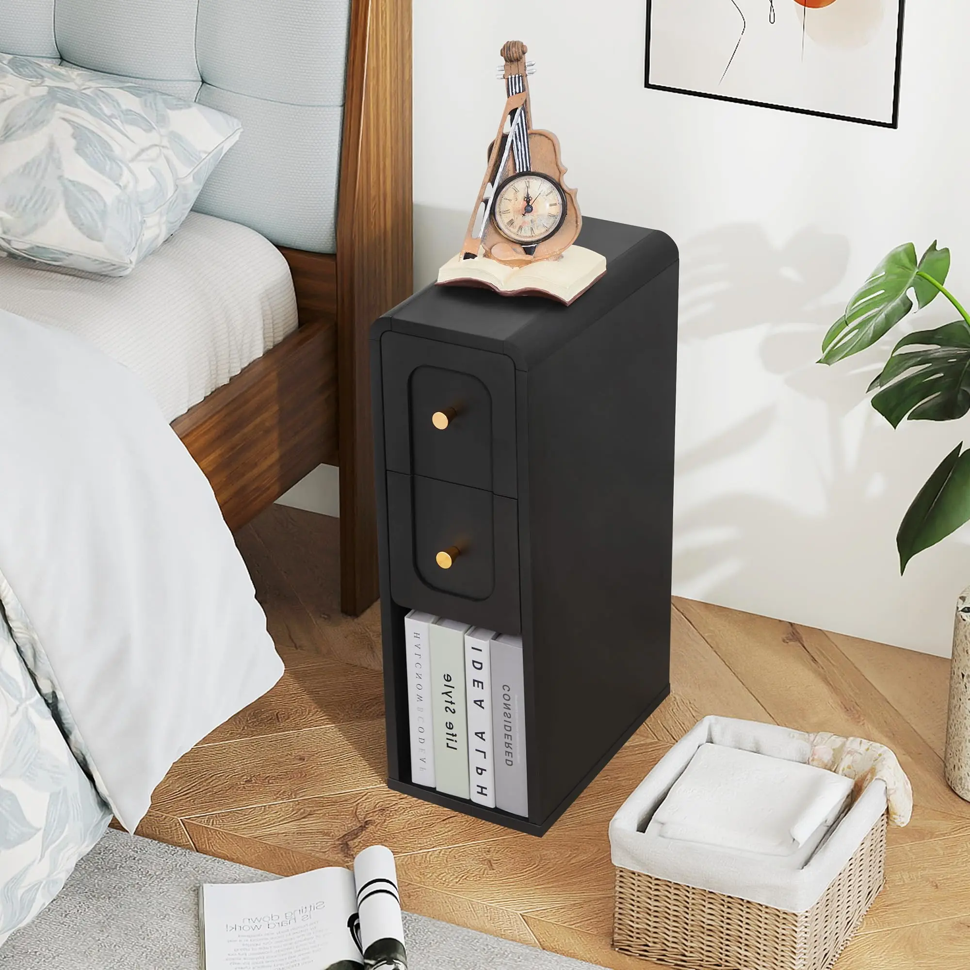 Narrow Nightstand with 2 Drawers