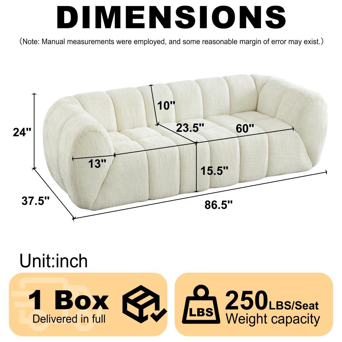  [Bellemave]  Modern Quilted Cloud Sofa, Deep-Seat Chenille Pure Foam Sofa, Comfortable Couch, Suitable for Living Rooms, Bedrooms, and Apartments