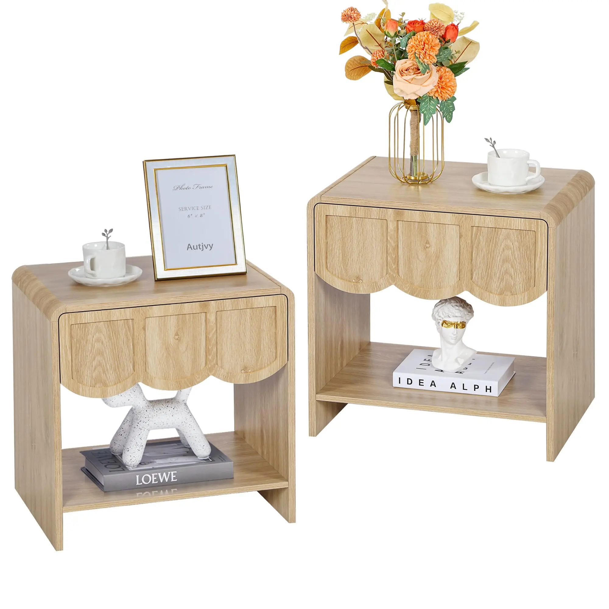 Small Night Stand Modern Farmhouse Wood Nightstand for Small Spaces