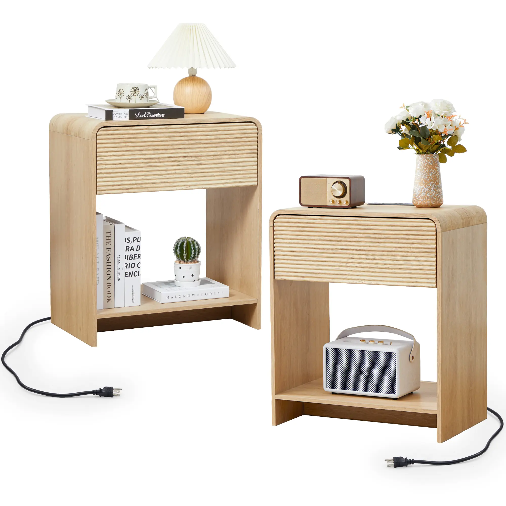 Fluted/Modern Nightstand Set of 2