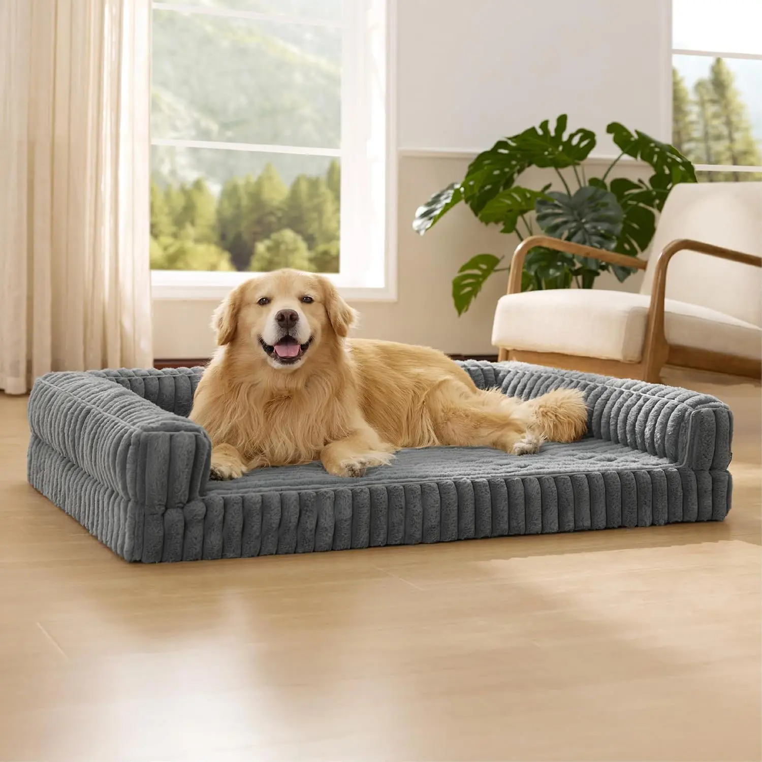 Soft Fleece Large Dog Bed, Supportive Egg‑Crate Foam Pet Bed with Non‑Slip Bottom for Big Dogs