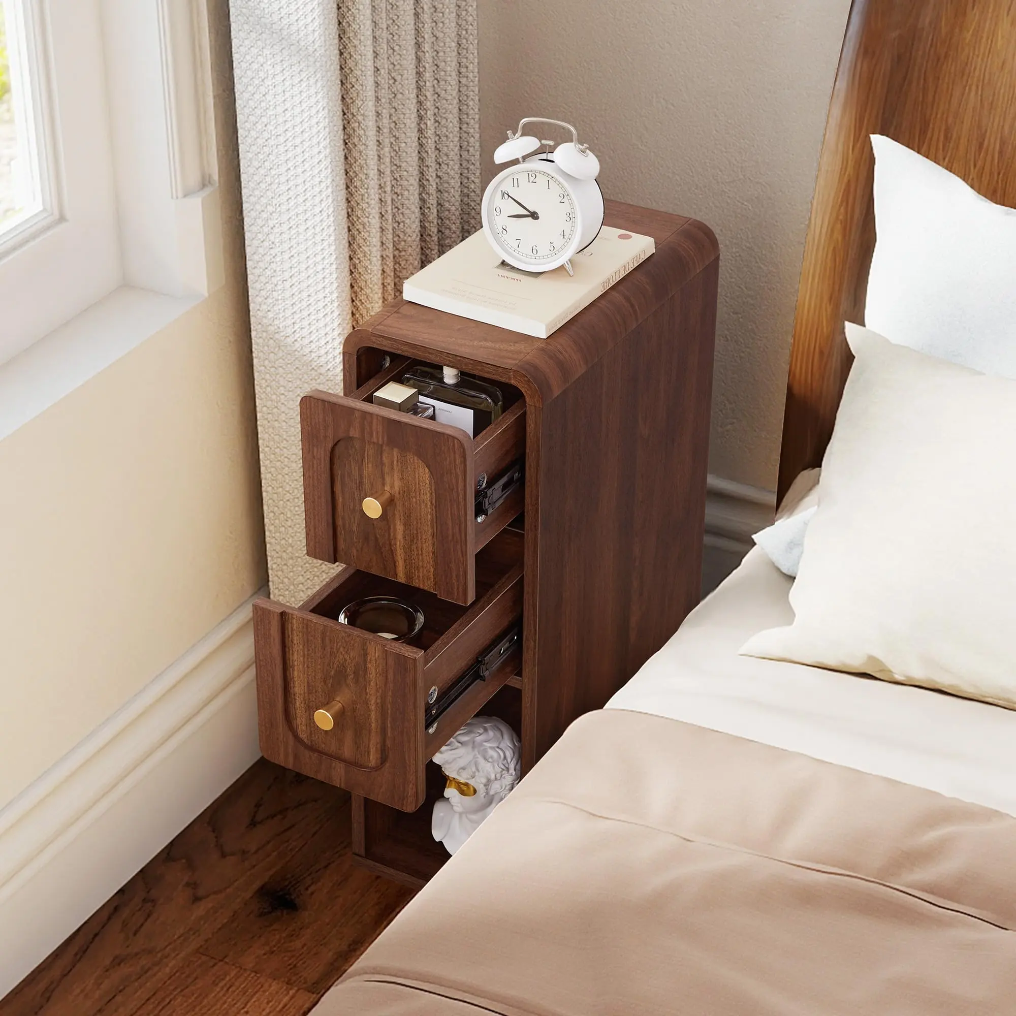 Narrow Nightstand with 2 Drawers