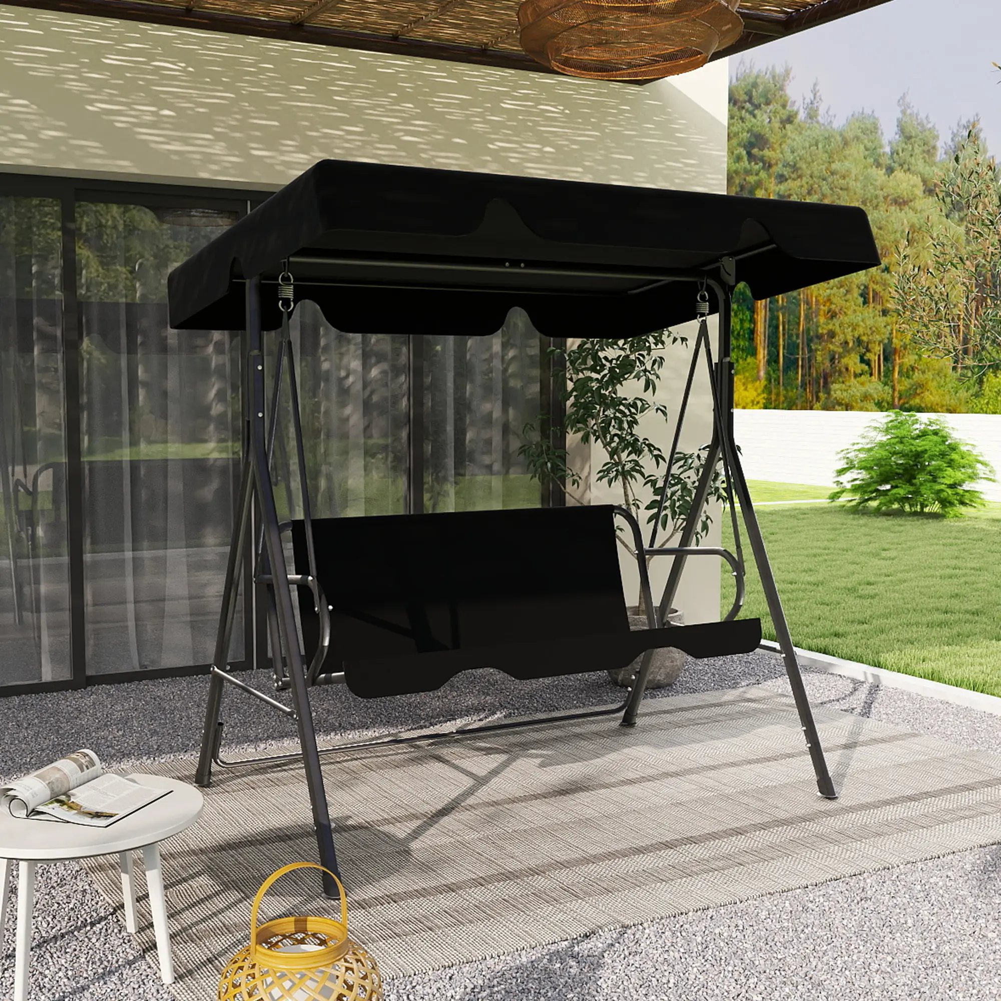 3‑Seat Patio Glider Swing Chair with Canopy, Weather‑Resistant Swing Bench with Removable Cushion for Backyard & Porch
