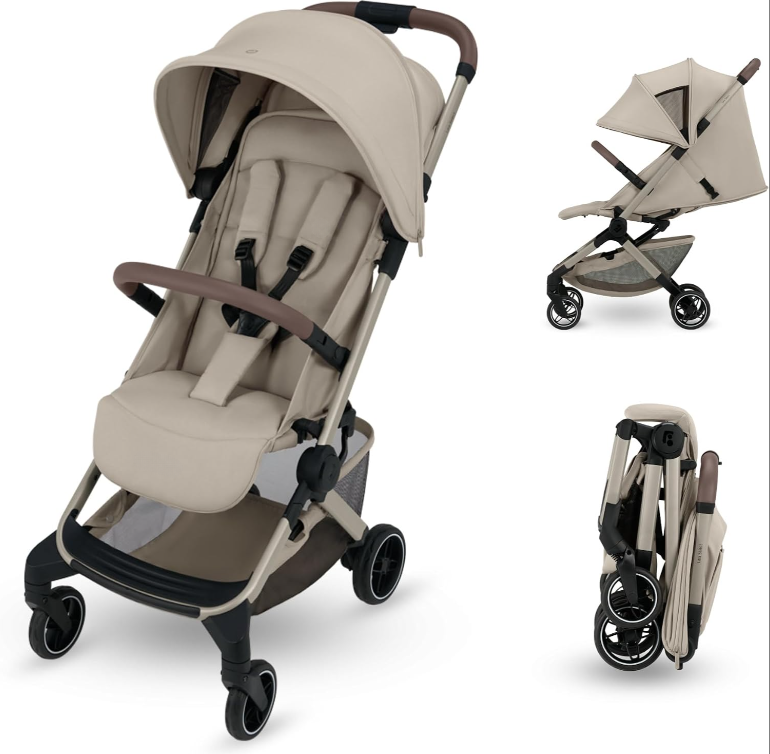 Lightweight Compact Baby Stroller for 0-4 Years (Up to 22kg), Automatic One-Hand Fold, 3 Reclining Positions with Full Lie Flat Mode, Comes with Shoulder Strap, Essential Black