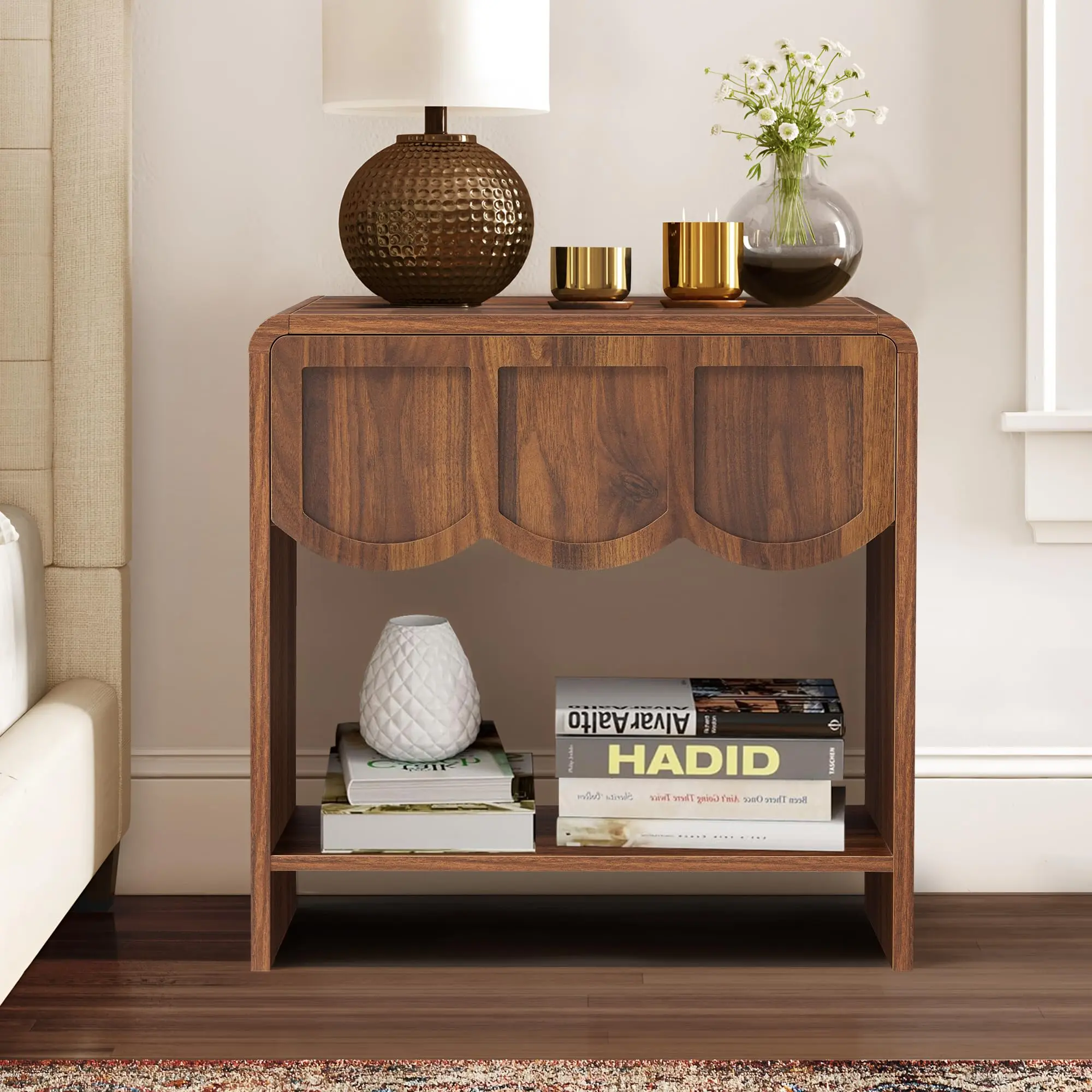 Small Night Stand Modern Farmhouse Wood Nightstand for Small Spaces
