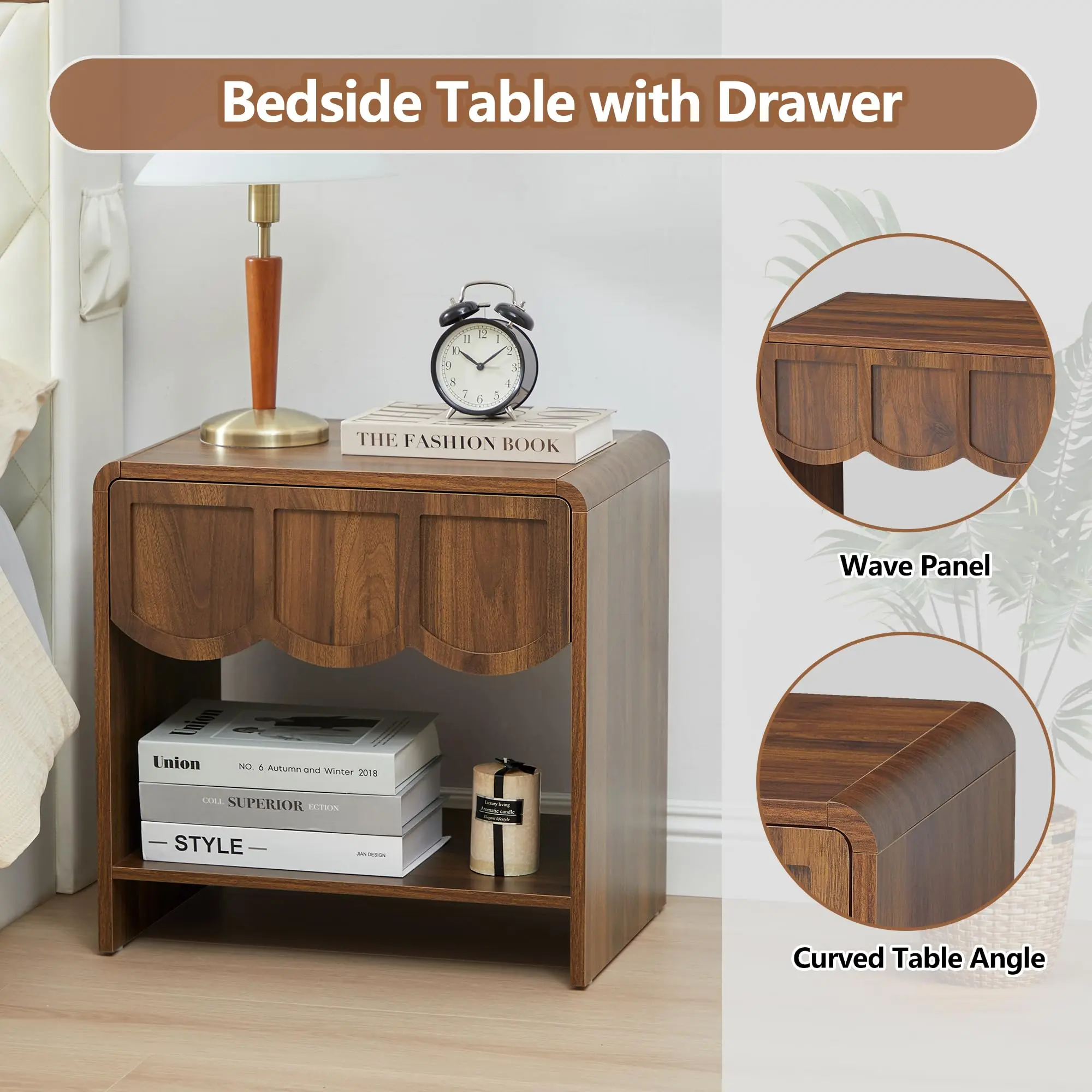 Small Night Stand Modern Farmhouse Wood Nightstand for Small Spaces