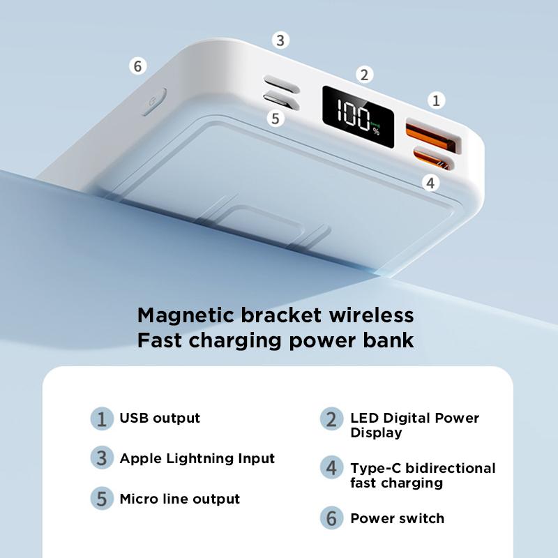 【Fathersdaygift】 10000mAh Magnetic Power Bank  Wireless Portable Charger with USB-C Cable LED Display Foldable Battery Pack for iPhone17/ 16/15/14/13/12/Pro/Pro Max Series Charging Compact Silicone Black Chargeable Smartphone