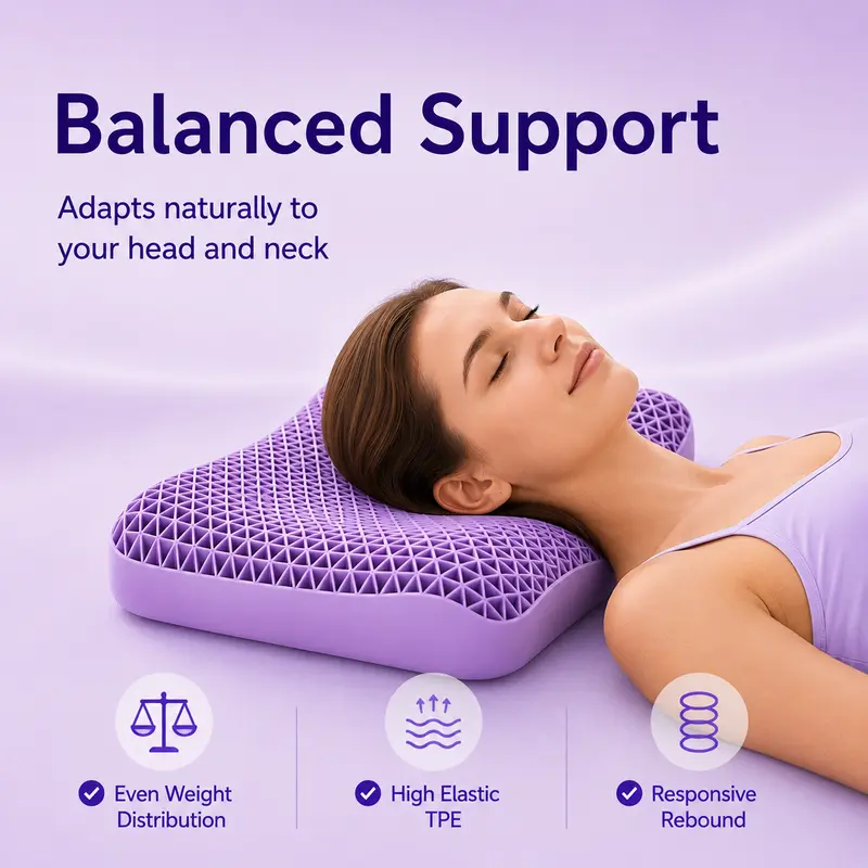 Cooling Honeycomb TPE Pillow, Ergonomic Cervical Neck Support Pillow, Breathable Fully‑Washable High‑Elastic Pillow for Side & Back Sleepers