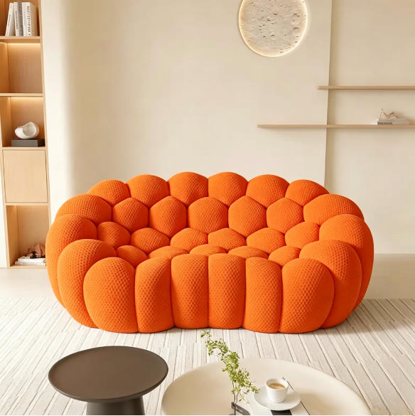 Bubble Curved Sofa, 98.43" Breathable Mesh Large Couch for Living Room, Office & Apartment