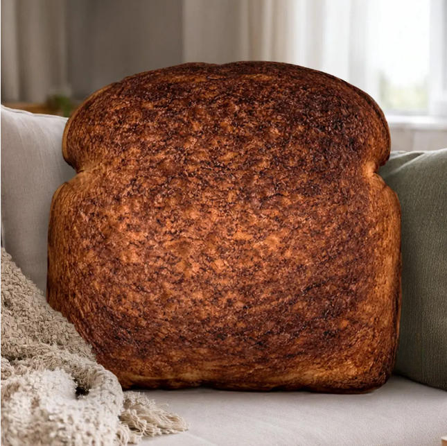 3D Toast Bread Throw Pillow, Cute Velvet Decorative Cushion for Sofa & Bed, Funny Unique Gift