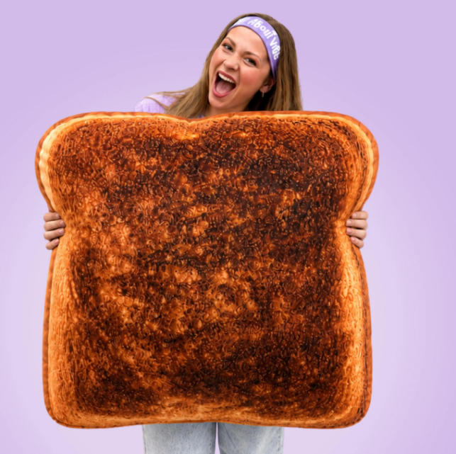 3D Toast Bread Throw Pillow, Cute Velvet Decorative Cushion for Sofa & Bed, Funny Unique Gift