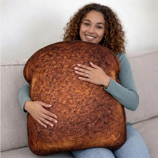 3D Toast Bread Throw Pillow, Cute Velvet Decorative Cushion for Sofa & Bed, Funny Unique Gift