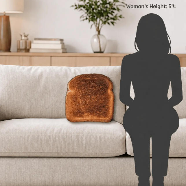 3D Toast Bread Throw Pillow, Cute Velvet Decorative Cushion for Sofa & Bed, Funny Unique Gift